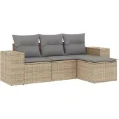 vidaXL 4-delige Loungeset met kussens poly rattan beige
