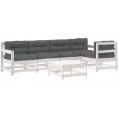 vidaXL 6-delige Loungeset met kussens massief hout wit