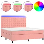 vidaXL Boxspring met matras en LED fluweel roze 160x200 cm