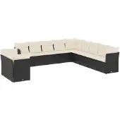 vidaXL 11-delige Loungeset met kussens poly rattan zwart