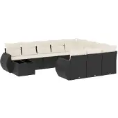 vidaXL 11-delige Loungeset met kussens poly rattan zwart