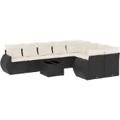 vidaXL 10-delige Loungeset met kussens poly rattan zwart