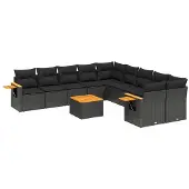 vidaXL 11-delige Loungeset met kussens poly rattan zwart