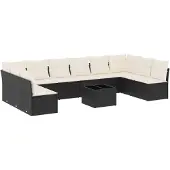 vidaXL 11-delige Loungeset met kussens poly rattan zwart