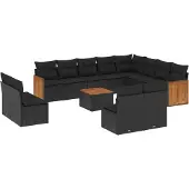 vidaXL 13-delige Loungeset met kussens poly rattan zwart