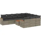 vidaXL 11-delige Loungeset met kussens poly rattan grijs