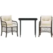 vidaXL 3-delige Bistroset met kussens poly rattan bruin