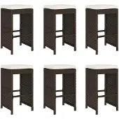 vidaXL Tuinbarstoelen met kussens, 6 stuks, bruin, polyrotan