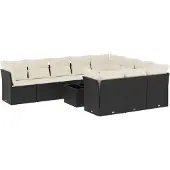 vidaXL 11-delige Loungeset met kussens poly rattan zwart