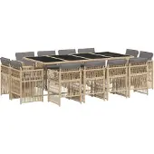 vidaXL 13-delige Tuinset met kussens poly rattan gemengd beige