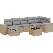 vidaXL 8-delige Loungeset met kussens poly rattan gemengd beige