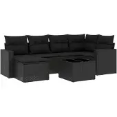 vidaXL 7-delige Loungeset met kussens poly rattan zwart