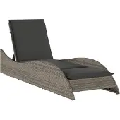 vidaXL Ligbed met kussen 60x205x73 cm poly rattan grijs
