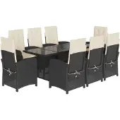 vidaXL 9-delige tuinset met kussens, zwart, van polyrotan