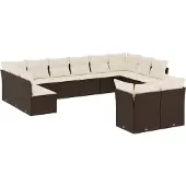 vidaXL 12-delige Loungeset met kussens poly rattan bruin