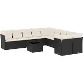 vidaXL 11-delige Loungeset met kussens poly rattan zwart
