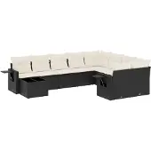 vidaXL 10-delige loungeset voor de tuin met kussens, zwart, polyrotan