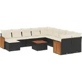 vidaXL 12-delige loungeset voor de tuin met kussens, zwart, polyrotan