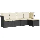 vidaXL 5-delige Loungeset met kussens poly rattan zwart