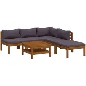 vidaXL 6-delige loungeset voor de tuin met kussens, gemaakt van massief acaciahout