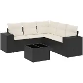 vidaXL 6-delige Loungeset met kussens poly rattan zwart