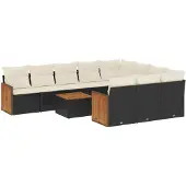 vidaXL 11-delige Loungeset met kussens poly rattan zwart