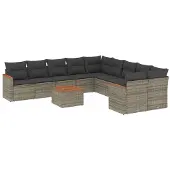 vidaXL 11-delige Loungeset met kussens poly rattan grijs