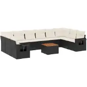 vidaXL 11-delige tuinmeubelset met kussens, zwart, polyrotan