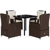 vidaXL 5-delige Tuinset met kussens poly rattan bruin