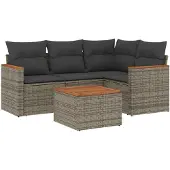 vidaXL 5-delige Loungeset met kussens poly rattan grijs