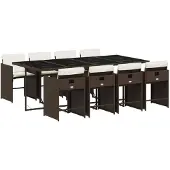vidaXL 9-delige Tuinset met kussens poly rattan bruin