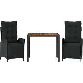 vidaXL 3-delige Tuinset met kussens poly rattan zwart