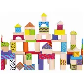 Vigatoys Viga Toys Blokkenset Kleurrijk 100 Stuks Multicolor - Educatief Houten Speelgoed - Blokken Set voor Creatief Spelen - Vrolijke Kleuren en Print - Geschikt voor Kinderen vanaf 18 Maanden