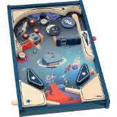 Vilac flipperkast hout ruimte thema kinderspel vintage design.