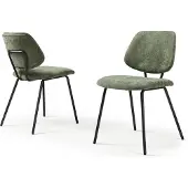 En.casa Eetkamerstoel 'Köma', set van 2. Beklede stoel met metalen frame, geweven stof, donkergroen