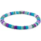 Frank 1967 7FB-0800 – – Heren Armband – Kralenarmband – Wit, Groen, Lichtblauw & Donkerpaars – Zilverkleurig