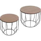 MCA 2-delige set salontafel MCW-P58, bijzettafel koffietafel loungetafel, industrieel metaal hout eiken