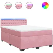 vidaXL Boxspring met matras fluweel roze 140x190 cm