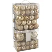 J-Line kerstbal - kunststof - beige/ecru - doos van 80