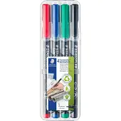 Staedtler Lumocolor 313 Overheadmarker 97% Gerecycled Extra Fijn Ronde punt 0,4 mm Kleurenassortiment Navulbaar 4 Stuks