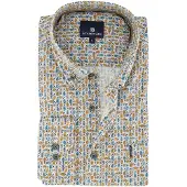 State of Art Casual overhemd geel blauw geprint button- down boord