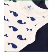 Petit Bateau Setje met 2 katoenen kinderhemdjes met walvisprint Jongens Onderhemd - Blauw + Beige/Blauw