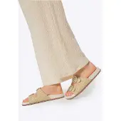 WITTCHEN Dames Faux Raffia Slides Beige, Beige Synthetisch Materiaal