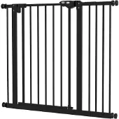 PawHut Türschutzgitter Hunde, Absperrgitter, 74-94 cm, Treppenschutzgitter für Haustier, Hundegitter inkl. Verlängerung, Schutzgitter ohne Bohren, Metall, Kunststoff, Schwarz