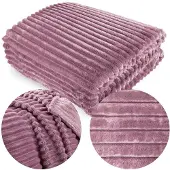Cotton World Pluche Microvezel Deken 200x220cm - Gestreept Donkerroze