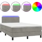 Syfax Boxspring met matras en LED fluweel lichtgrijs 120x200 cm