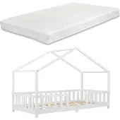 En.casa Kinderbed Treviolo met uitvalbeveiliging en matras 90x200 wit