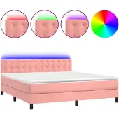 vidaXL Boxspring met matras en LED fluweel roze 160x200 cm