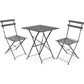 Oviala - Tuintafel en 2 grijze stalen stoelen - Rome
