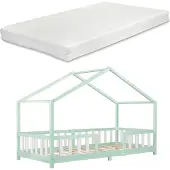 En.casa Kinderbed Treviolo met uitvalbeveiliging en matras 90x200 mint en wit []